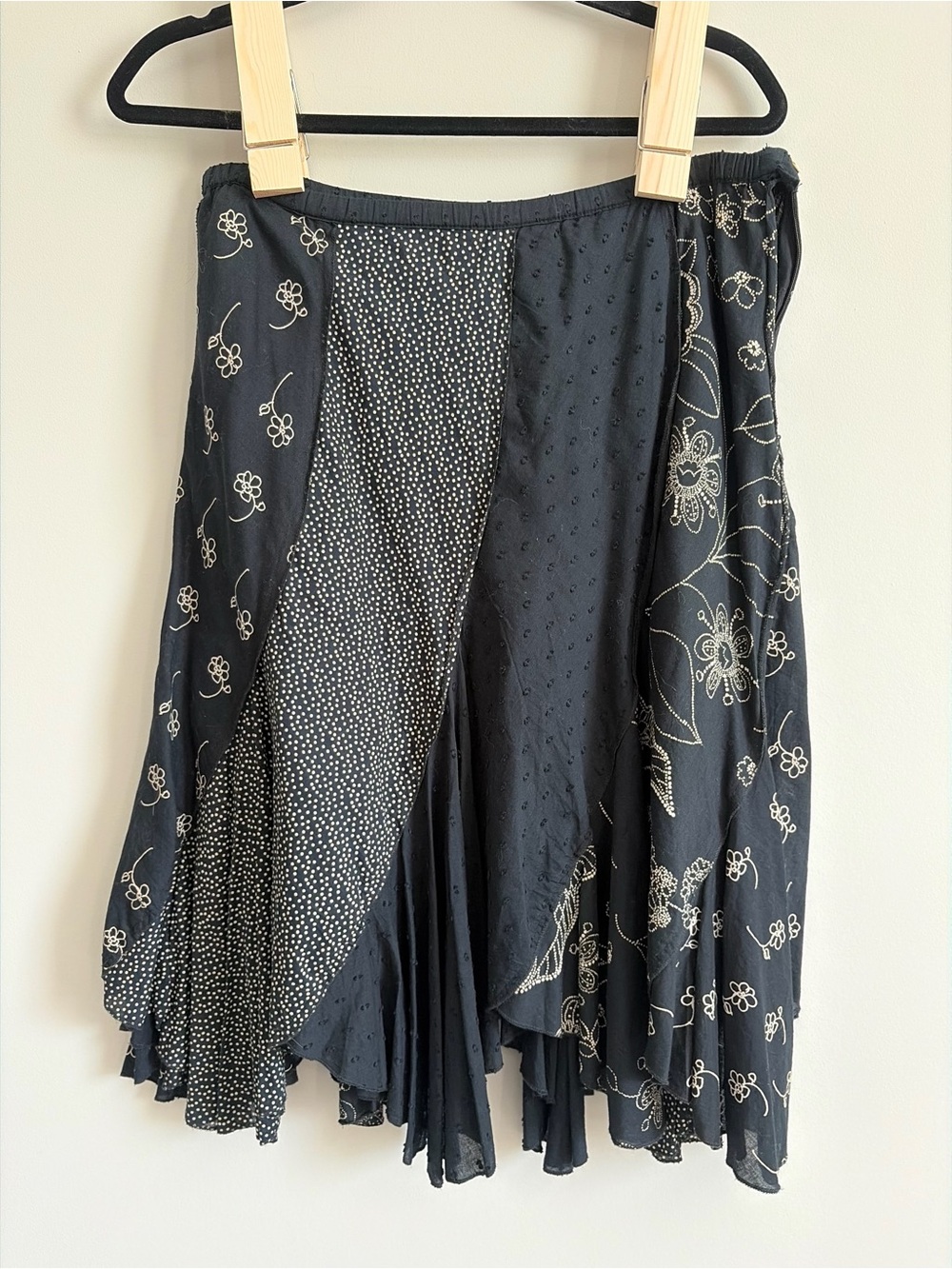 Bila Black Patchwork Asymmetrical Midi Skirt